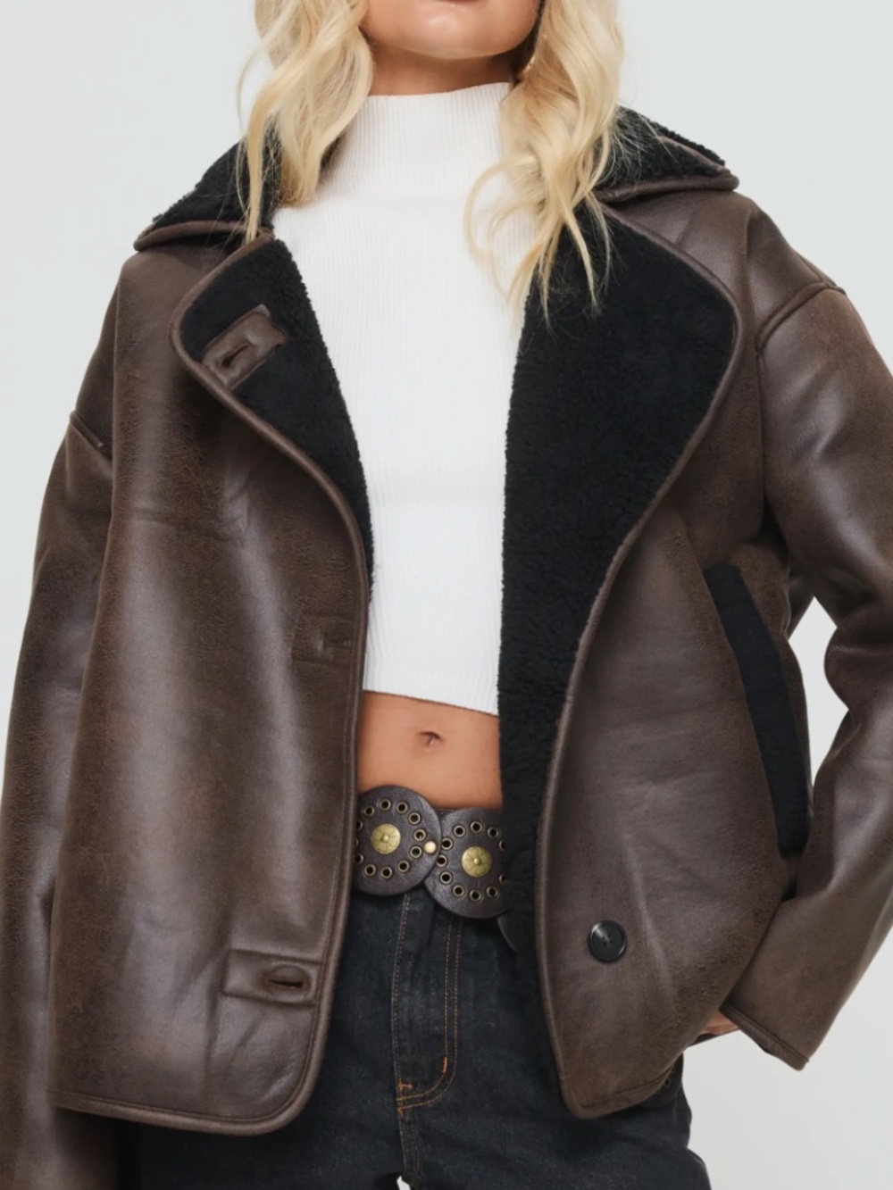 Princess Polly Brown Faux-Suede Shearling Bomber Jacket